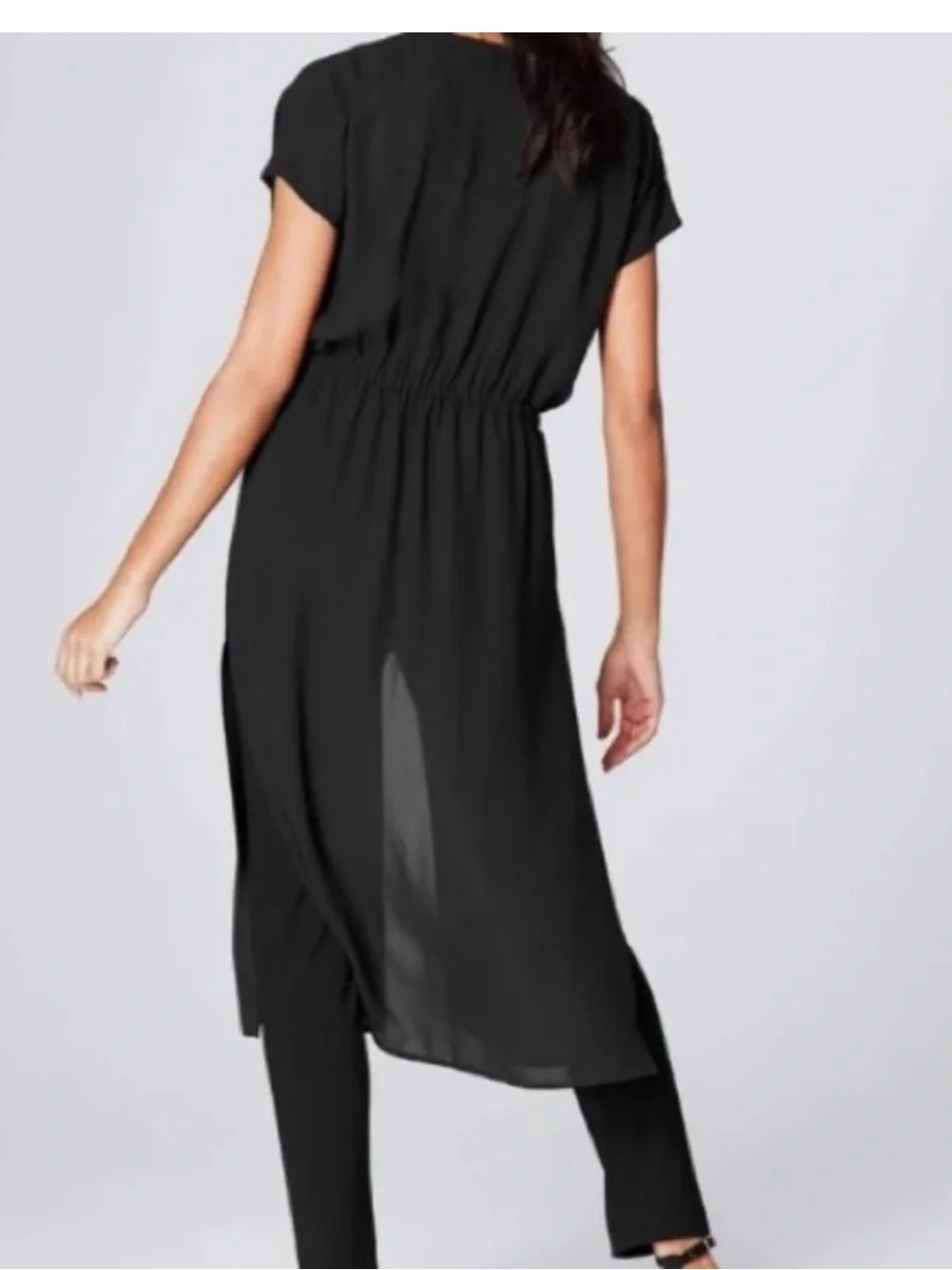 J. Jill Black Sheer Open-Front Duster with Tie